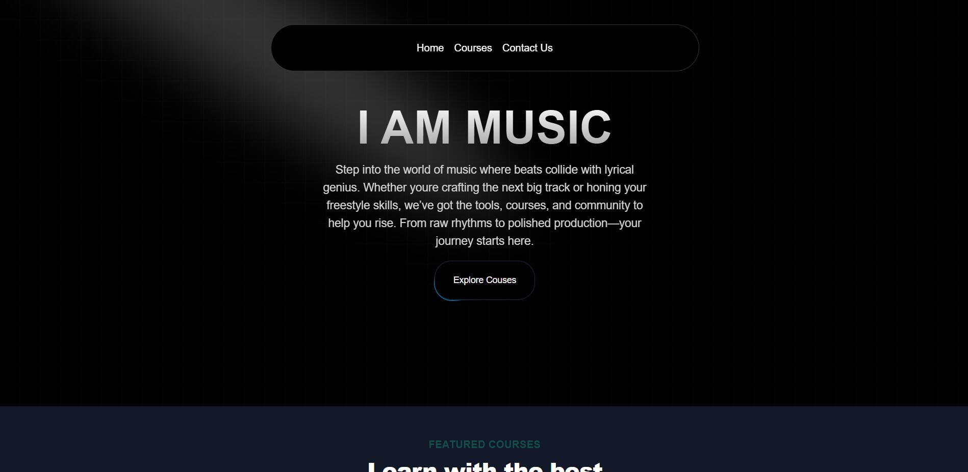 A UI experiment with Aceternity — IAM Music focuses purely on performance and feel.